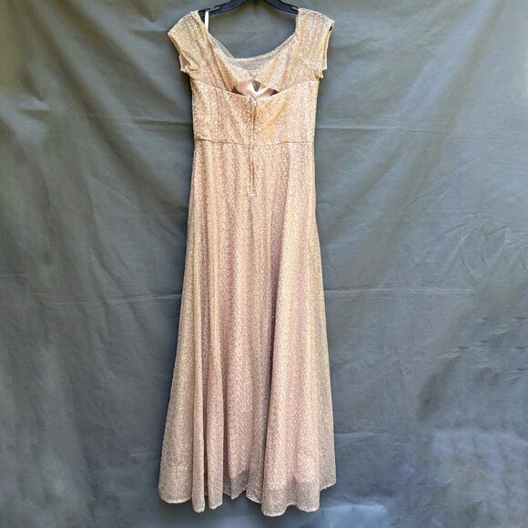 Mori Lee Bridesmaid 21652 Size 12 Gold Sequin Maxi Gown Dress Illusion Neckline - Picture 2 of 10